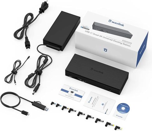 محطة إرساء WAVLINK Universal USB C شاشات مزدوجة، قاعدة Displaylink USB C، شحن 100 واط PD لجهاز MacBook M1/M2، Thunderbolt 4/3، USB-C Windows Mac، 2 DisplayPort & 2 HDMI، Ethernet، صوت in Kuwait