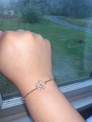 Gold Adjustable Cubic Zirconia Flower Drawstring Bracelet - Crystal Diamond Floral Hand Chain Jewelry for Women | Luxurious Adjustable Flower Bracelet for Date Nights, Valentine's Gifts & Daily Wear in Kuwait