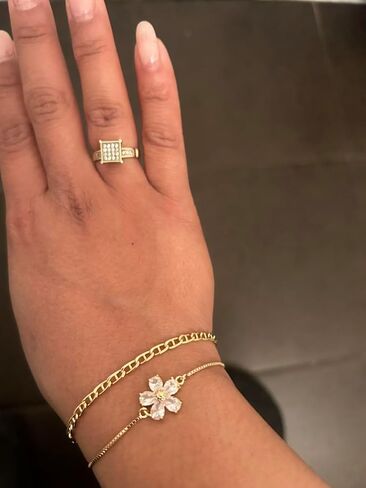 Gold Adjustable Cubic Zirconia Flower Drawstring Bracelet - Crystal Diamond Floral Hand Chain Jewelry for Women | Luxurious Adjustable Flower Bracelet for Date Nights, Valentine's Gifts & Daily Wear in Kuwait