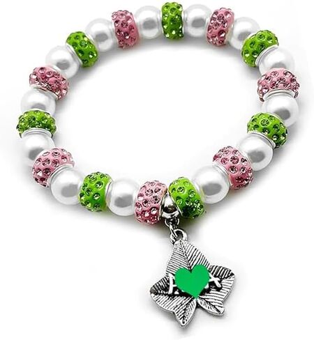 EVKILKJS Aka Sorority Gifts for Women Aka Bracelet Pink Green Sorority Society Jewelry Ivy Leaf Silver Pendant in Kuwait