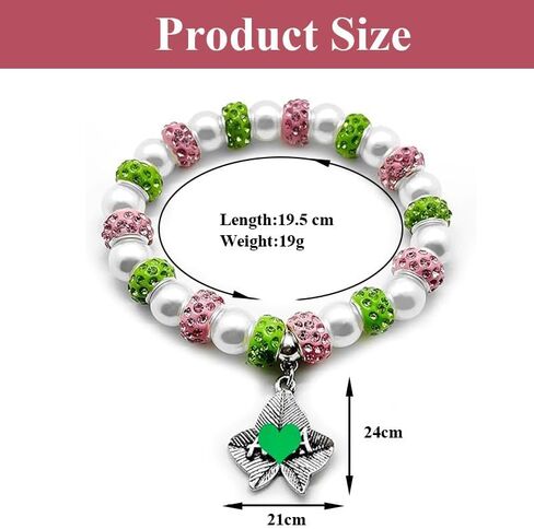 EVKILKJS Aka Sorority Gifts for Women Aka Bracelet Pink Green Sorority Society Jewelry Ivy Leaf Silver Pendant in Kuwait