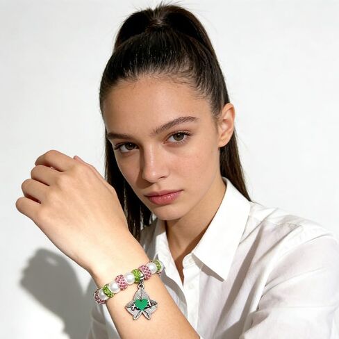 EVKILKJS Aka Sorority Gifts for Women Aka Bracelet Pink Green Sorority Society Jewelry Ivy Leaf Silver Pendant in Kuwait