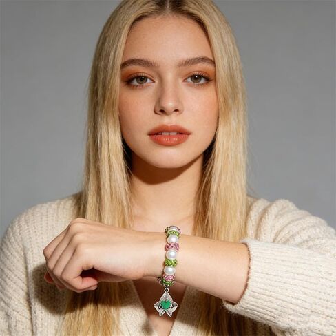 EVKILKJS Aka Sorority Gifts for Women Aka Bracelet Pink Green Sorority Society Jewelry Ivy Leaf Silver Pendant in Kuwait
