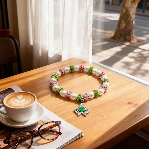 EVKILKJS Aka Sorority Gifts for Women Aka Bracelet Pink Green Sorority Society Jewelry Ivy Leaf Silver Pendant in Kuwait