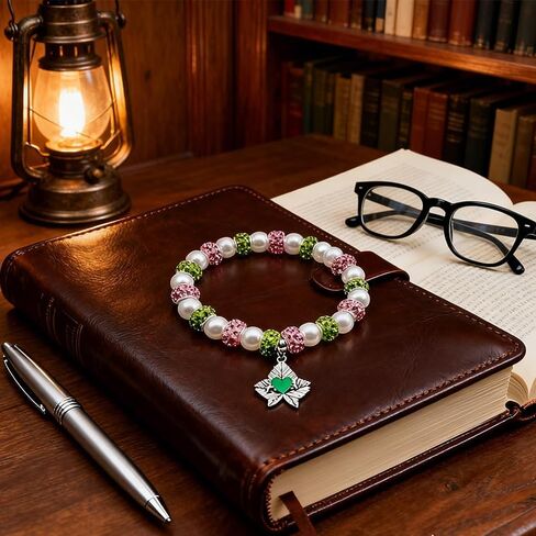 EVKILKJS Aka Sorority Gifts for Women Aka Bracelet Pink Green Sorority Society Jewelry Ivy Leaf Silver Pendant in Kuwait