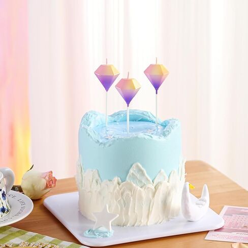 Birthday Candles, Gradient Purple Birthday Candles for Cake, 3PCS Diamond Shaped Candles for Birthday Cake, 4.1" Long Candles for Sweet Birthday Party Decoration in Saudi Arabia