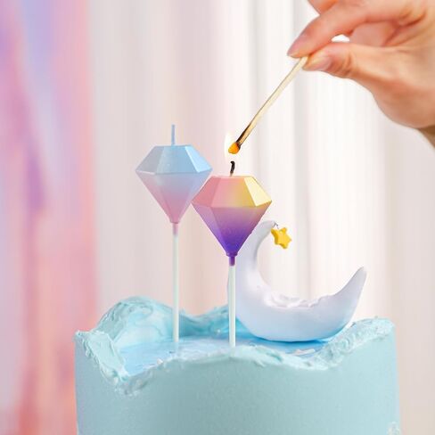 Birthday Candles, Gradient Purple Birthday Candles for Cake, 3PCS Diamond Shaped Candles for Birthday Cake, 4.1" Long Candles for Sweet Birthday Party Decoration in Saudi Arabia