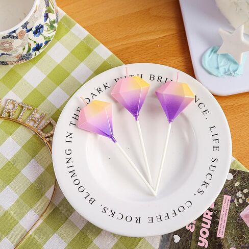 Birthday Candles, Gradient Purple Birthday Candles for Cake, 3PCS Diamond Shaped Candles for Birthday Cake, 4.1" Long Candles for Sweet Birthday Party Decoration in Saudi Arabia