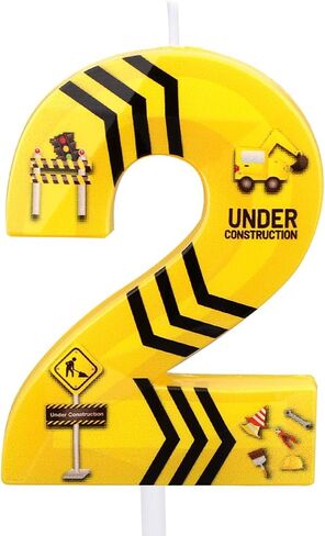 Construction Birthday Candles, Black Striped Happy Birthday Number Candle Yellow and Black Construction Cake Topper Theme Cake Decoration for Boys Girls Party Supplies(Number 2) in Saudi Arabia