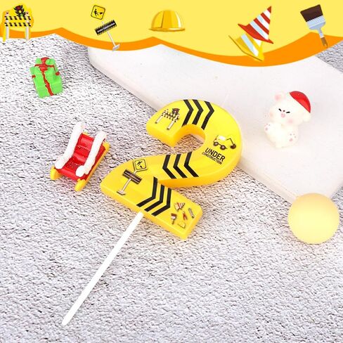 Construction Birthday Candles, Black Striped Happy Birthday Number Candle Yellow and Black Construction Cake Topper Theme Cake Decoration for Boys Girls Party Supplies(Number 2) in Saudi Arabia