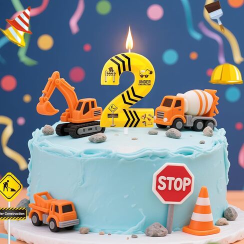 Construction Birthday Candles, Black Striped Happy Birthday Number Candle Yellow and Black Construction Cake Topper Theme Cake Decoration for Boys Girls Party Supplies(Number 2) in Saudi Arabia