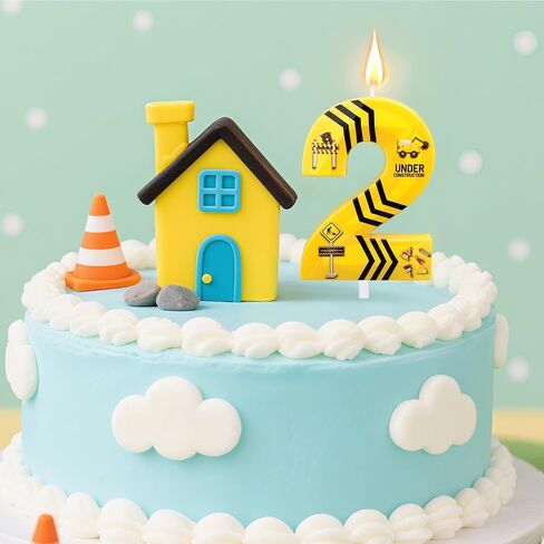 Construction Birthday Candles, Black Striped Happy Birthday Number Candle Yellow and Black Construction Cake Topper Theme Cake Decoration for Boys Girls Party Supplies(Number 2) in Saudi Arabia