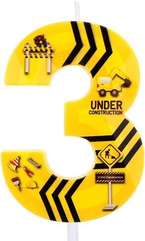 Construction Birthday Candles, Black Striped Happy Birthday Number Candle Yellow and Black Construction Cake Topper Theme Cake Decoration for Boys Girls Party Supplies(Number 2) in Saudi Arabia