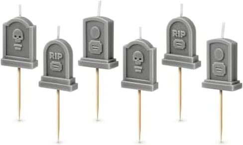 Genuine Fred Farewell Party Tombstone Birthday Candles – Set of 6 Gravestone Cake Toppers with Wooden Picks – Fun Candles for Milestone Birthdays, Retirements, and Halloween in Saudi Arabia