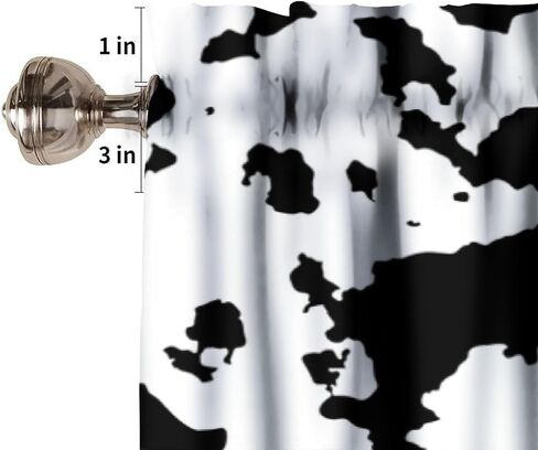 ستارة الستارة من جلد البقر للمطبخ بسيطة عتيقة باللونين الأسود والأبيض من نسيج البقرة الحيوانية مطبوعة على النوافذ ستائر لغرفة المعيشة وغرفة النوم، 54 × 18 بوصة 1P in Kuwait