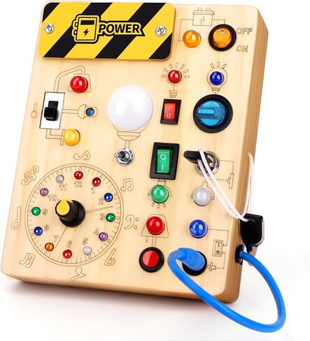 لوحة مونتيسوري المشغولة مع ضوء LED، لوحة حسية للأطفال الصغار بعمر 1+ سنة، ألعاب مونتيسوري الخشبية هدايا لصبي وفتاة بعمر 1+ in Kuwait