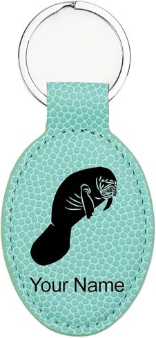 LaserGram Oval Keychain, Manatee, Personalized Engraving Included (Carbon Fiber Silver) in Kuwait