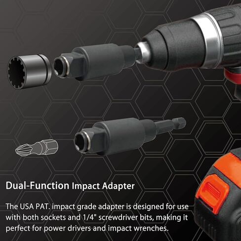 مجموعة محول مقبس الصدمات الدوارة 2 في 1 من KESI، 3 قطع، متعددة الوظائف، 1/4 بوصة، 3/8 بوصة، 1/2 بوصة، درجة التأثير، دوران 360 درجة، حامل لقم مغناطيسي، فولاذ Cr-Mo، براءة اختراع أمريكية، مثقاب كهربائي ومفتاح ربط in Kuwait