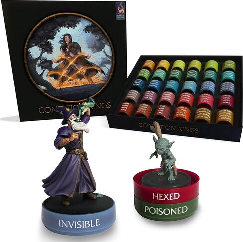 WASTED WIZARD Stackable DND Condition Rings. 120 Pieces Divided by 30 Different statuses and Spells. These D&D Accessories are Compatible with Pathfinder and Dungeons and Dragons Miniatures. in Saudi Arabia