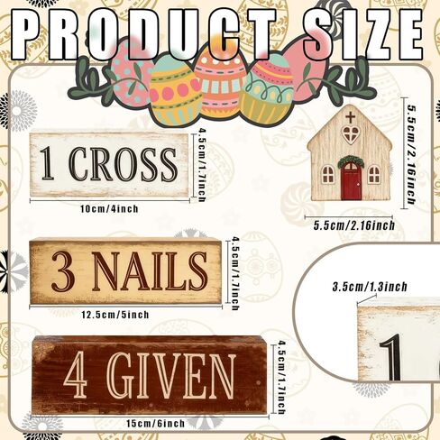 Easter Decorations - Christian Easter Tiered Tray Decor - 1 Cross 3 Nails 4 Given Wooden Tabletop Sign - Religious Farmhouse Easter Home Decor for Shelf Mantel Indoor - Spring Home Decor for Living Room, Kitchen Counter in Saudi Arabia