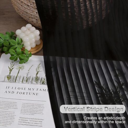 ستائر سوداء شفافة بطول 84 بوصة - ستائر شفافة مقلمة عموديًا للخصوصية، ستائر جيب ناعمة متجددة الهواء لغرفة المعيشة، لوحتان، كل منها 42 عرض × 84 طول بوصة in Kuwait