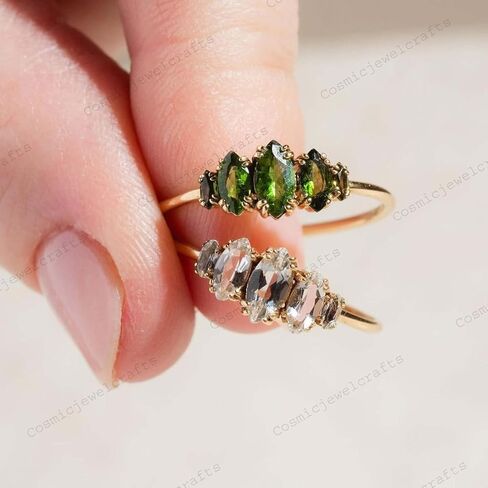 Vintage Green Tourmaline Engagement Ring 10K Yellow Gold Vermeil October Birthstone Stacking Promise Ring Handmade Gift for Her in Saudi Arabia