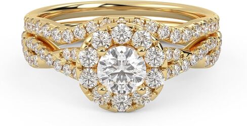 AFFY Infinity Halo Solitaire Bridal Set Ring for Women, 1.10 Carat (ctw) Round Cut Lab Grown Diamond Engagement Wedding Ring 925 Sterling Silver Or 10K Solid Gold F-G, VS-SI Quality in Saudi Arabia