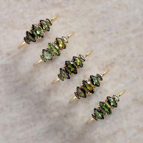 Vintage Green Tourmaline Engagement Ring 10K Yellow Gold Vermeil October Birthstone Stacking Promise Ring Handmade Gift for Her in Saudi Arabia