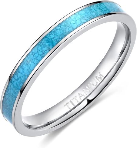 3mm Turquoise Titanium Wedding Bands Ring for Women White Gold Plated Titanium Eternity Promise Rings for Her Him Comfort Fit Birthstone Bands Ring in Saudi Arabia