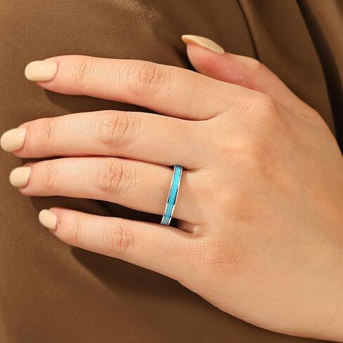 3mm Turquoise Titanium Wedding Bands Ring for Women White Gold Plated Titanium Eternity Promise Rings for Her Him Comfort Fit Birthstone Bands Ring in Saudi Arabia