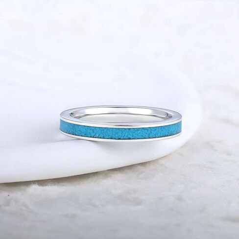 3mm Turquoise Titanium Wedding Bands Ring for Women White Gold Plated Titanium Eternity Promise Rings for Her Him Comfort Fit Birthstone Bands Ring in Saudi Arabia