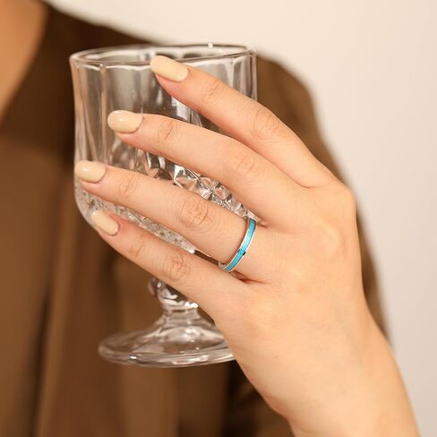 3mm Turquoise Titanium Wedding Bands Ring for Women White Gold Plated Titanium Eternity Promise Rings for Her Him Comfort Fit Birthstone Bands Ring in Saudi Arabia
