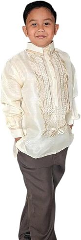 Kids Adi Barong Tagalog، قميص رسمي فلبيني تقليدي للأولاد in Saudi Arabia