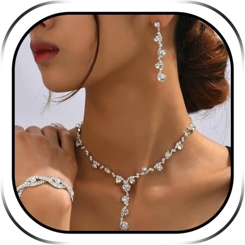 choice of all Wedding Jewelry Set for Brides Bridesmaids Silver Rhinestone Necklace Earrings Bracelet Sets Formal Costume Jewelry Prom Jewelry Sets for Women in Saudi Arabia