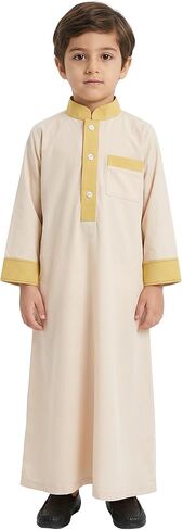 IWEMEK Kids Thobe for Muslim Boys Robe Eid Ramadan Kaftan Dubai Islamic Prayer Clothes Arabic Abaya Ethnic Dress with Pockets in Saudi Arabia