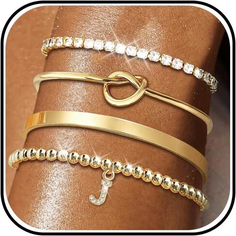 choice of all Gold Bangle Bracelets for Women Gold Beaded Bracelets With Letter Tennis Beaded Knot Cuff Bracelet for Women Non Tarinish in Saudi Arabia