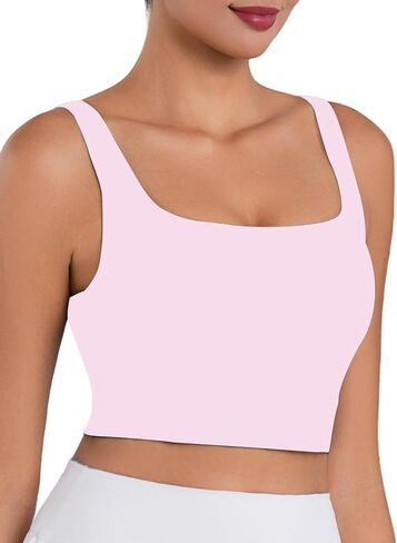 Sunzel Square Neck Longline Sports Bra for Women, Padded Yoga Workout Crop Tank Top, Wide Strap Built-in Bra for Pilates Gym in Saudi Arabia