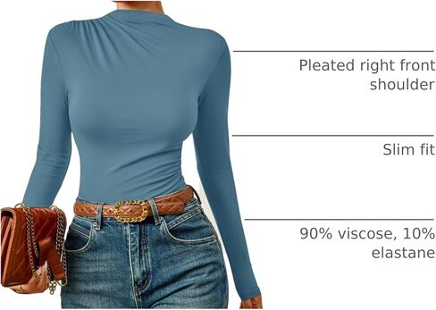 ZESICA Women's Long Sleeve Tops Mock Neck Ruched Tight Shirts 2024 Fall Trendy Outfits in Kuwait