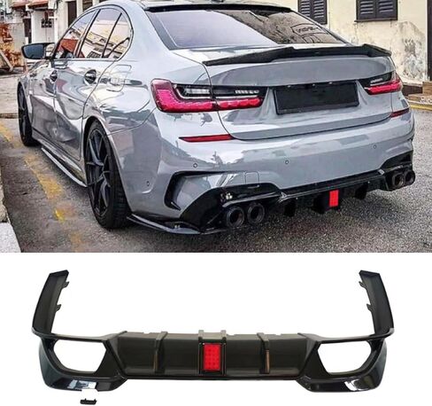 Rear Diffuser Lip Compatibility with 2019-2022 3 Series G20 330i M340i Sport Rear Bumper Diffuser Lip Spoiler with LED Light Gloss Black in Kuwait