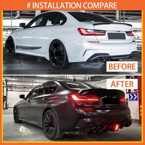 Rear Diffuser Lip Compatibility with 2019-2022 3 Series G20 330i M340i Sport Rear Bumper Diffuser Lip Spoiler with LED Light Gloss Black in Kuwait