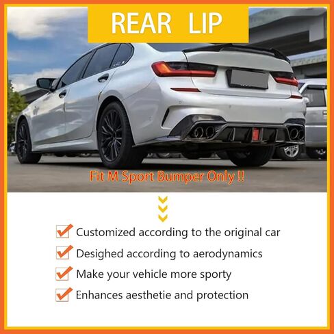 Rear Diffuser Lip Compatibility with 2019-2022 3 Series G20 330i M340i Sport Rear Bumper Diffuser Lip Spoiler with LED Light Gloss Black in Kuwait