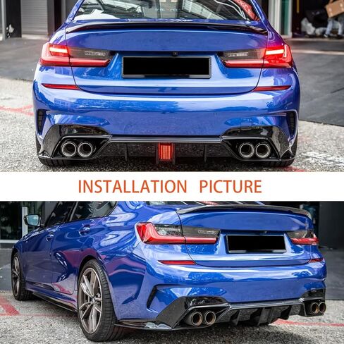 Rear Diffuser Lip Compatibility with 2019-2022 3 Series G20 330i M340i Sport Rear Bumper Diffuser Lip Spoiler with LED Light Gloss Black in Kuwait
