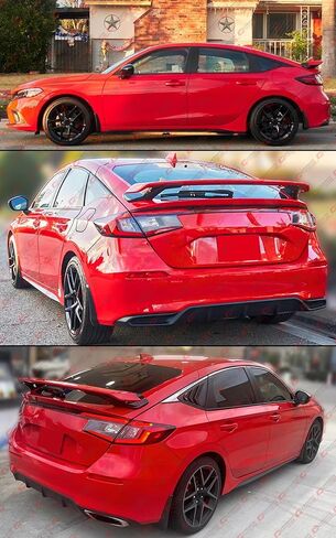 HP Style 2-Tone Rallye Red Black Trunk Spoiler Wing متوافق مع 2022-2025 Honda Civic Hatchback in Saudi Arabia