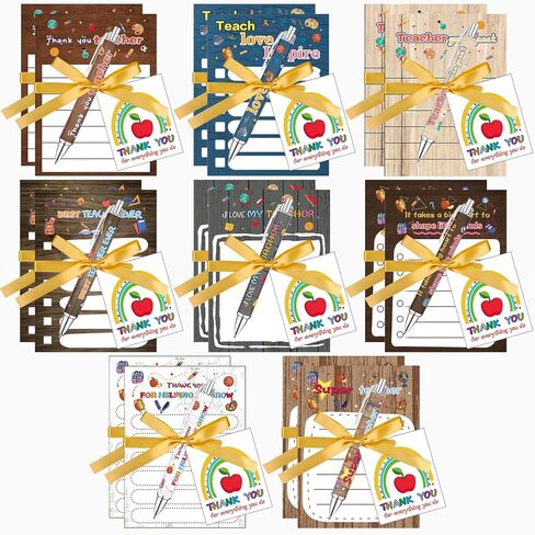 16 مجموعة من هدايا تقدير المعلم - 16 قلمًا للمعلم، 16 دفتر ملاحظات لاصق، 16 شريطًا، 16 بطاقة شكر، صندوق هدايا واحد، ملاحظات لاصقة تحفيزية، أقلام ملهمة هدية للوازم المكتبية in Kuwait