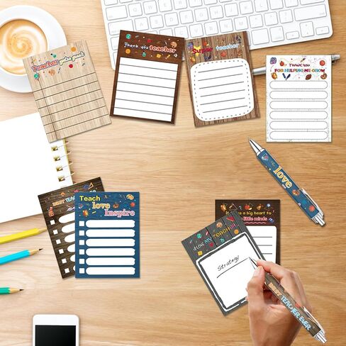 16 مجموعة من هدايا تقدير المعلم - 16 قلمًا للمعلم، 16 دفتر ملاحظات لاصق، 16 شريطًا، 16 بطاقة شكر، صندوق هدايا واحد، ملاحظات لاصقة تحفيزية، أقلام ملهمة هدية للوازم المكتبية in Kuwait
