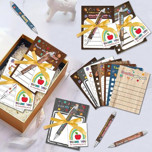 16 مجموعة من هدايا تقدير المعلم - 16 قلمًا للمعلم، 16 دفتر ملاحظات لاصق، 16 شريطًا، 16 بطاقة شكر، صندوق هدايا واحد، ملاحظات لاصقة تحفيزية، أقلام ملهمة هدية للوازم المكتبية in Kuwait