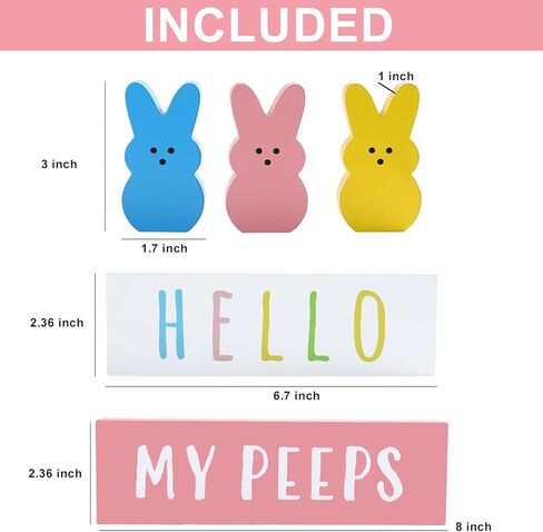 زينة عيد الفصح - 5 قطع خشبية، مجموعة أرنب خشبي لطيف لربيع عيد الفصح، صينية متدرجة لتزيين عتبة النافذة in Kuwait