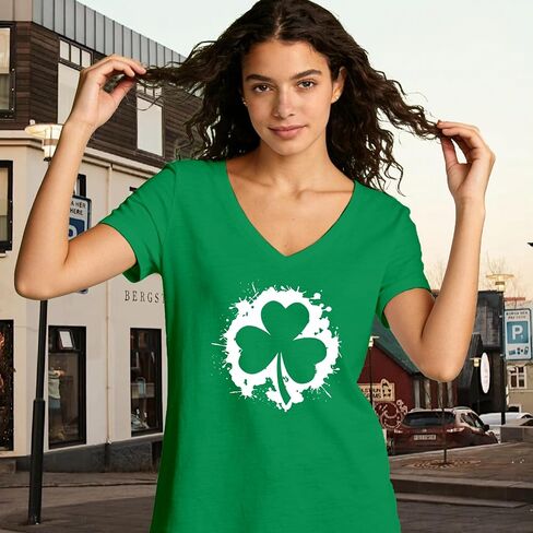 قمصان عيد القديس باتريك للنساء تيشيرتات Lucky Irish Clover برقبة على شكل حرف V، تيشيرتات شامروك in Kuwait