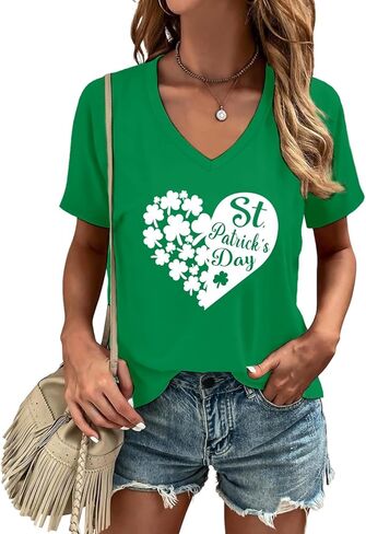 قمصان عيد القديس باتريك للنساء تيشيرتات Lucky Irish Clover برقبة على شكل حرف V، تيشيرتات شامروك in Kuwait