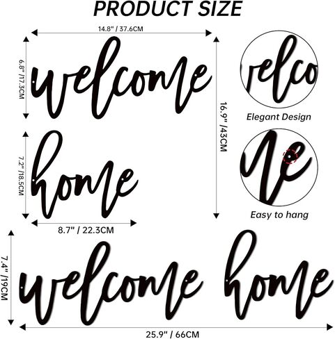 Slickss Welcome Home فن جداري معدني، ديكور مدخل مكتوب بخط اليد، فن جدار شرفة المزرعة، تصميم جدار المعرض للمدخل الأمامي، ديكور منزلي للترحيب in Kuwait